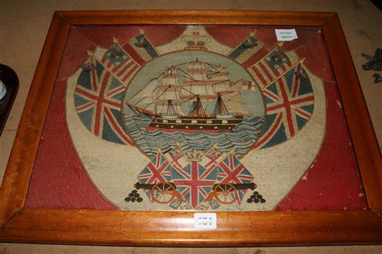 A Victorian woolwork Naval picture